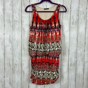 Soprano Blouson Sleeveless Boho Colorful Fitted Midi Dress Medium